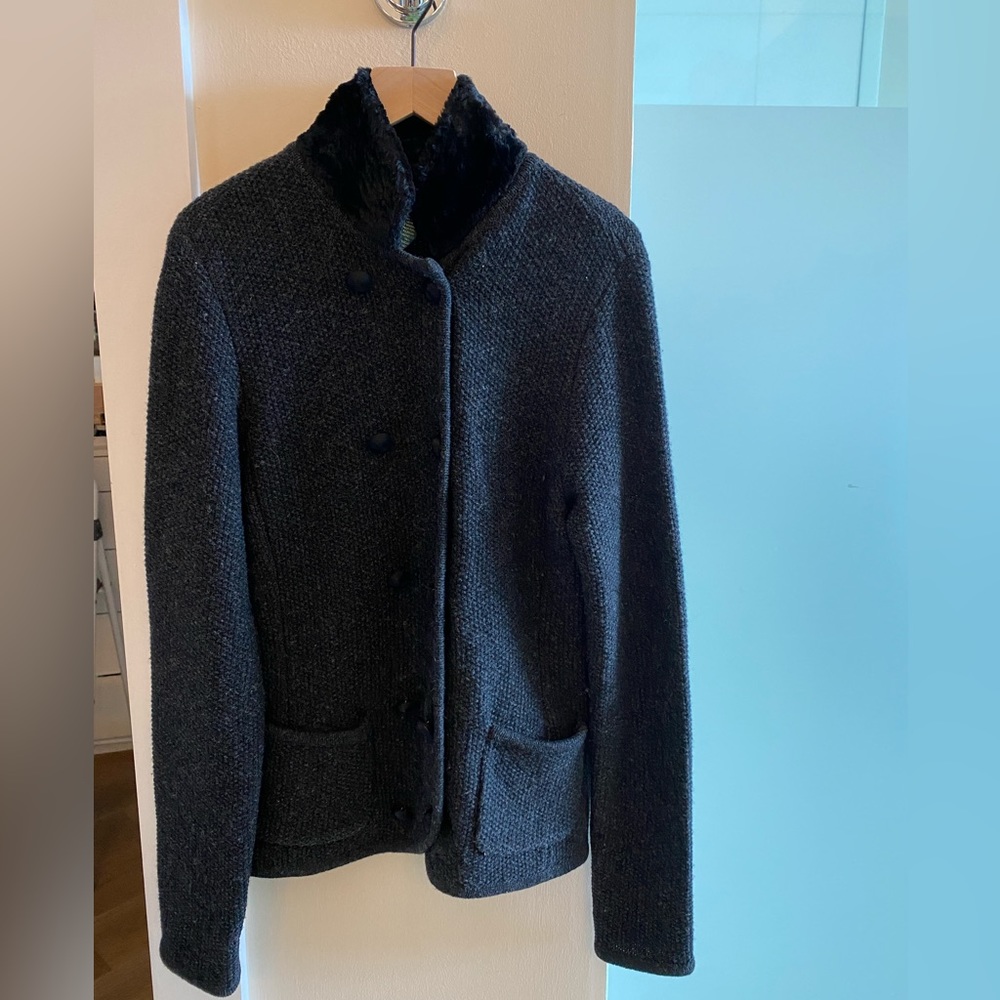 Ralph Lauren Lambswool Blazer black velvet collar patch pockets size M